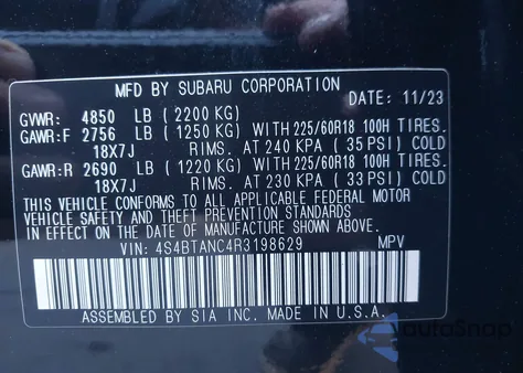 2024 Subaru Outback Limited z USA, uszkodzony, nr VIN 4S4BTANC4R3198629